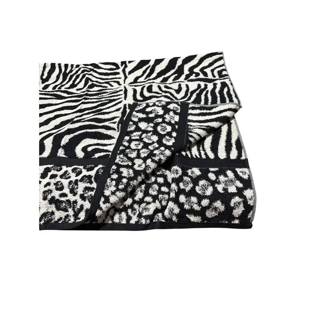 Spring maid black white animal print cotton bath and hand towel set nwt